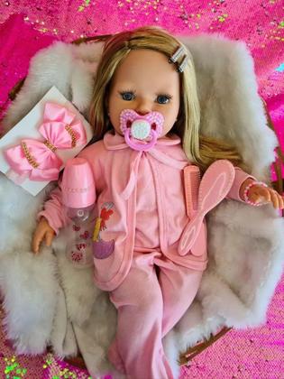 Imagem de Boneca Bebe Reborn Loira + Enxoval 19 Itens Menina Barata Bebê Reborn Lol Enxoval Boneca Bebê Reborne Bebe Reborn Boneca