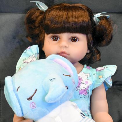 Imagem de Boneca Bebê Reborn Menina Elefantinho Realista Brastoy 100% Silicone Pode Dar Banho Conjunto de Roupa Chupeta Mamadeira e Pelúcia
