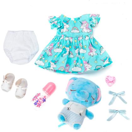 Imagem de Boneca Bebê Reborn Menina Elefantinho Realista Brastoy 100% Silicone Pode Dar Banho Conjunto de Roupa Chupeta Mamadeira e Pelúcia