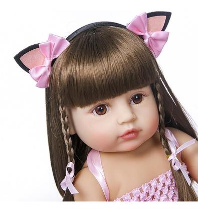 Imagem de Boneca Bebê Reborn Menina Gatinha Realista Brastoy 100% Silicone Pode Dar Banho Conjunto de Roupa Chupeta Mamadeira e Pelúcia