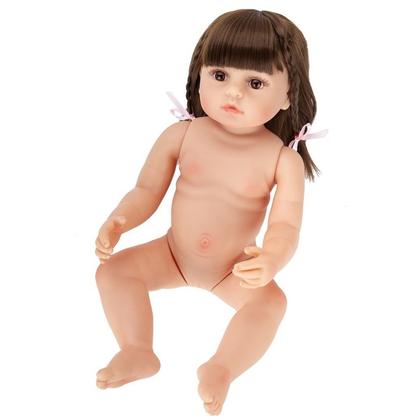 Imagem de Boneca Bebê Reborn Menina Gatinha Realista Brastoy 100% Silicone Pode Dar Banho Conjunto de Roupa Chupeta Mamadeira e Pelúcia