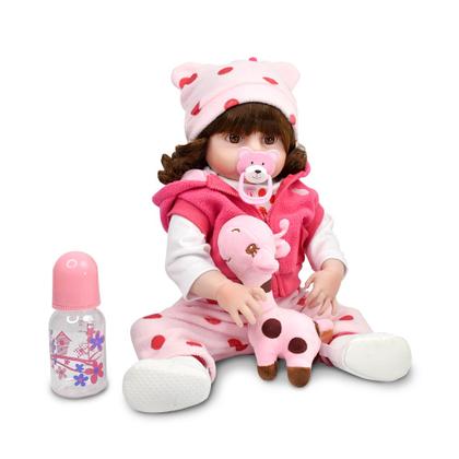 Imagem de Boneca Bebê Reborn Menina Girafinha Realista Brastoy 100% Silicone Pode Dar Banho Conjunto de Roupa Chupeta Mamadeira e Pelúcia