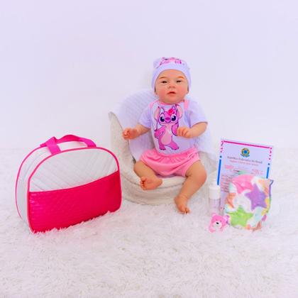 Imagem de Boneca Bebê Reborn Menina Mary Realista Angel Original Corpinho Em Silicone Com Bolsa Maternidade