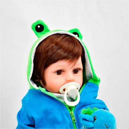 Imagem de Boneca Bebê Reborn Menino Girafinha Realista Brastoy 100% Silicone Pode Dar Banho Conjunto de Roupa Chupeta Mamadeira e Pelúcia
