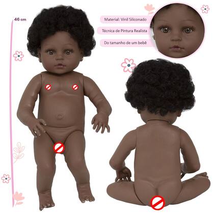 Imagem de Boneca Bebê Reborn Negra Princesa 46cm Bolsa Acessórios