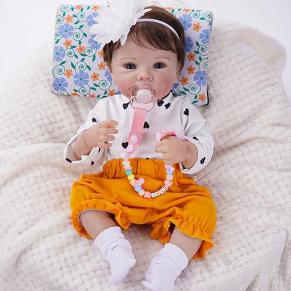 Imagem de Boneca Bebê Reborn Realista Brastoy Original 48cm Silicone Kit Conjunto de Roupa Chupeta Mamadeira Pelúcia Certidão Fralda