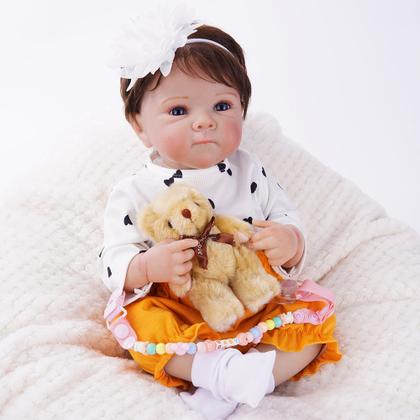 Imagem de Boneca Bebê Reborn Realista Brastoy Original 48cm Silicone Kit Conjunto de Roupa Chupeta Mamadeira Pelúcia Certidão Fralda