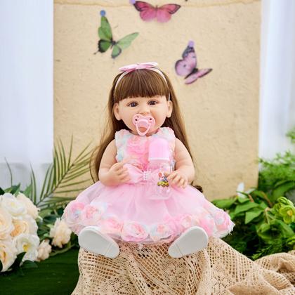 Imagem de Boneca Bebê Reborn Realista Brastoy Original 55 cm Silicone Kit Conjunto de Roupa Mamadeira Certidão Fralda e Pelúcia