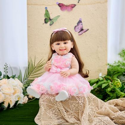 Imagem de Boneca Bebê Reborn Realista Brastoy Original 55 cm Silicone Kit Conjunto de Roupa Mamadeira Certidão Fralda e Pelúcia