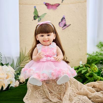 Imagem de Boneca Bebê Reborn Realista Brastoy Original 55 cm Silicone Kit Conjunto de Roupa Mamadeira Certidão Fralda e Pelúcia