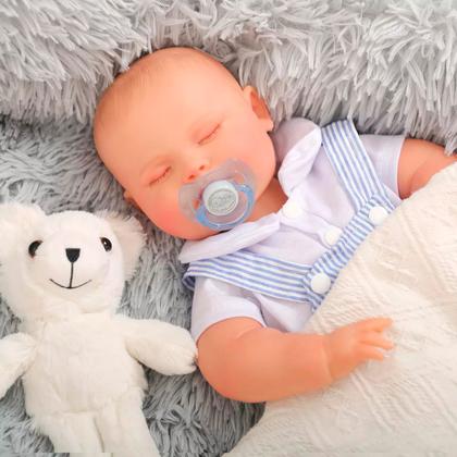 Imagem de Boneca Bebê Reborn Realista Brastoy Silicone Conjunto de Roupa Chupeta Mamadeira e Pelúcia Original Completo