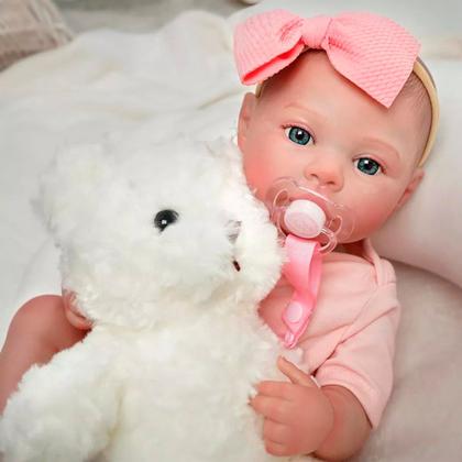 Imagem de Boneca Bebê Reborn Realista Brastoy Silicone Conjunto de Roupa Chupeta Mamadeira e Pelúcia Original Completo
