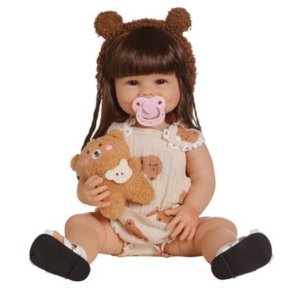 Imagem de Boneca Bebê Reborn Realista Brastoy Silicone Conjunto de Roupa Chupeta Mamadeira e Pelúcia Original Completo