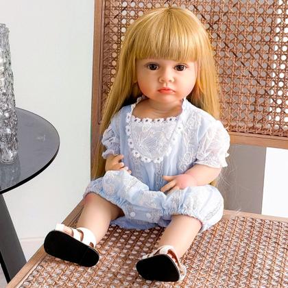 Imagem de Boneca Bebê Reborn Realista Brastoy Silicone Conjunto de Roupa Chupeta Mamadeira e Pelúcia Original Completo