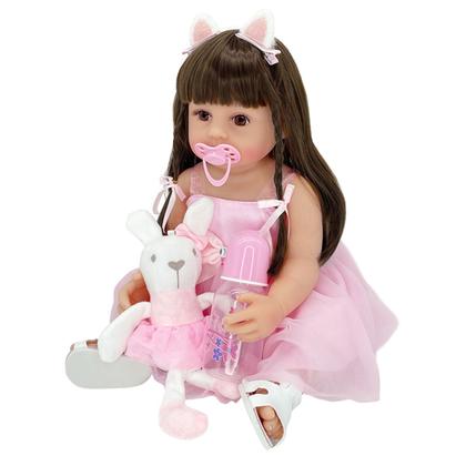 Imagem de Boneca Bebê Reborn Realista Brastoy Silicone Conjunto de Roupa Chupeta Mamadeira e Pelúcia Original Completo