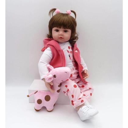 Imagem de Boneca Bebê Reborn Realista de Silicone NPK 48cm e Girafinha