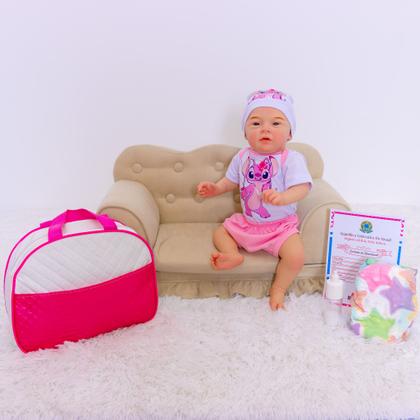 Imagem de Boneca Bebê Reborn Realista Mary Angel Menina Silicone Pode dar Banho Kit Bolsa Maternidade
