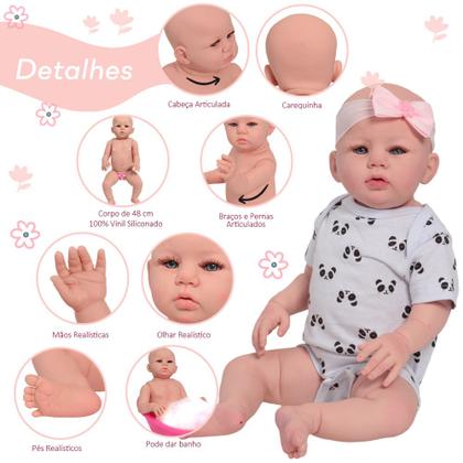 Imagem de Boneca Bebe Reborn Realista Panda Pelúcia Corpo de Silicone