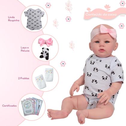 Imagem de Boneca Bebe Reborn Realista Panda Pelúcia Corpo de Silicone
