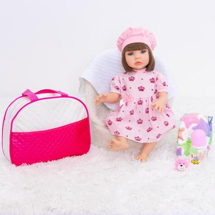 Imagem de Boneca Bebê Reborn Realista Siliconada Kit Bolsa de Maternidade 