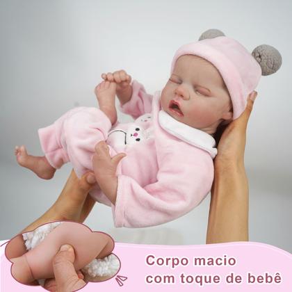 Imagem de Boneca Bebê Reborn Realista Silicone Conjunto de Roupa Chupeta Mamadeira e Pelúcia Original Completo