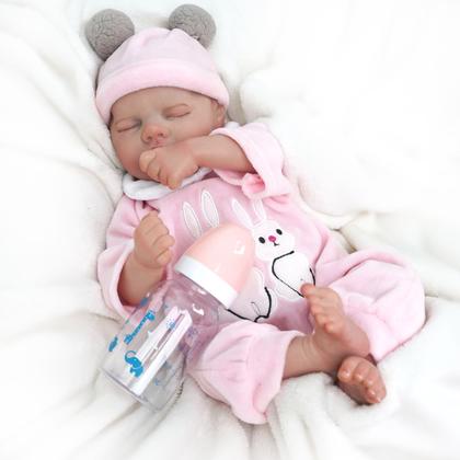 Imagem de Boneca Bebê Reborn Realista Silicone Conjunto de Roupa Chupeta Mamadeira e Pelúcia Original Completo