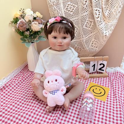 Imagem de Boneca Bebê Reborn Realista Silicone Conjunto de Roupa Chupeta Mamadeira e Pelúcia Pode Dar Banho Roupa