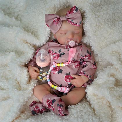 Imagem de Boneca Bebê Reborn Realista Silicone Kit Conjunto de Roupa Chupeta Mamadeira e Pelúcia