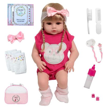 Imagem de Boneca Bebê Reborn Recém Nascida Fofinha Com Bolsa + Itens