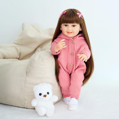 Imagem de Boneca Bebê Reborn Silicone Realista 48cm Original Kit Acessórios Conjunto Roupa Mamadeira Chupeta Pelúcia Fralda Certidão