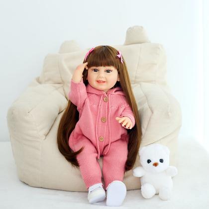 Imagem de Boneca Bebê Reborn Silicone Realista 48cm Original Kit Acessórios Conjunto Roupa Mamadeira Chupeta Pelúcia Fralda Certidão