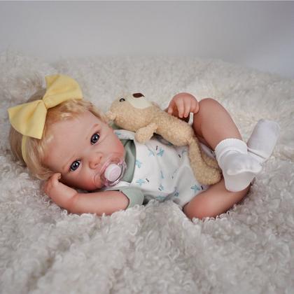 Imagem de Boneca Bebê Reborn Silicone Realista 48cm Original Kit Acessórios Conjunto Roupa Mamadeira Chupeta Pelúcia Fralda Certidão