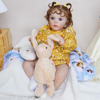 Imagem de Boneca Bebê Reborn Silicone Realista 55cm Conjunto de Roupa Mamadeira Chupeta Brastoy