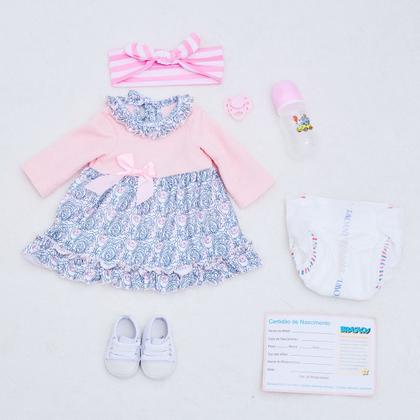 Imagem de Boneca Bebê Reborn Silicone Realista 55cm Original Kit Acessórios Conjunto Roupa Mamadeira Chupeta Pelúcia Fralda Certidão
