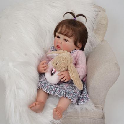 Imagem de Boneca Bebê Reborn Silicone Realista 55cm Original Kit Acessórios Conjunto Roupa Mamadeira Chupeta Pelúcia Fralda Certidão