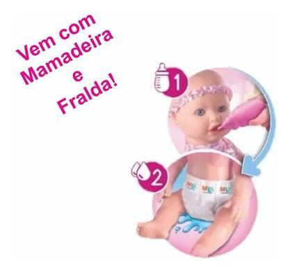 Imagem de Boneca Bebezão Sapekinha Faz Xixi Menina C/ Fralda E Mamadeira Milk Brinquedos Envio Imediato