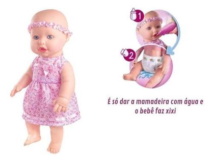 Imagem de Boneca Bebezão Sapekinha Faz Xixi Menina C/ Fralda E Mamadeira Milk Brinquedos Envio Imediato