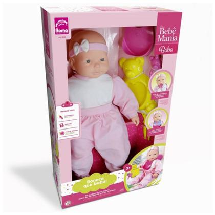 Boneca Branca Bebê Mania que Baba Com Acessórios Roma Brinquedos