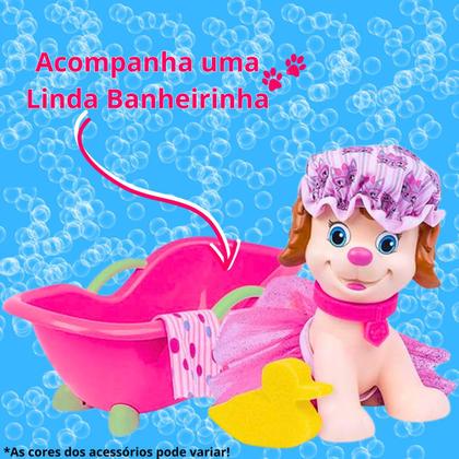 Imagem de Boneca Cachorrinha Infantil Esquadrão Banho Com Acessórios Patrulha Pet Canina Banheira Super Toys