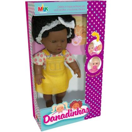 Imagem de Boneca Coleção Danadinhas Negra Com Chupeta Menina Bebê 34cm