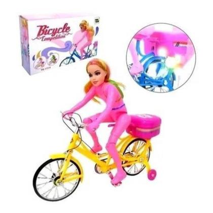 Imagem de Boneca Com Bicicleta Ciclista Articulada Musical Anda E Luz