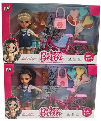 Imagem de Boneca de Brinquedo Infantil Bella Com Bicicleta e Acessórios