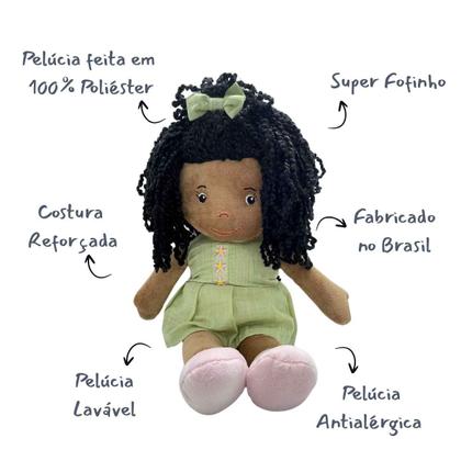 Imagem de Boneca de Pano Menina ou Menino Negro Antialergico Plush 38cm Zip Presente Bebe