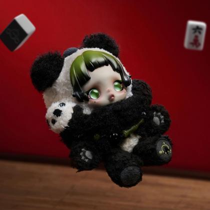 Boneca de pelúcia POP MART SKULLPANDA Lazy Panda com pingente de
