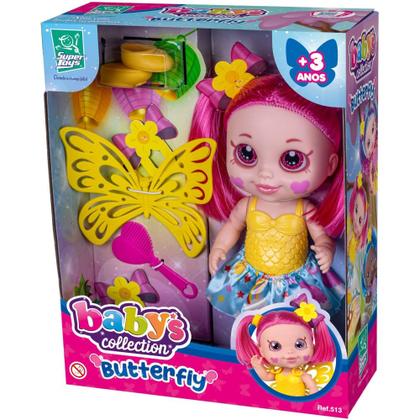 Imagem de Boneca de Vinil - Cabelo Rosa - Butterfly - Babys Collection - 28 cm - Super Toys