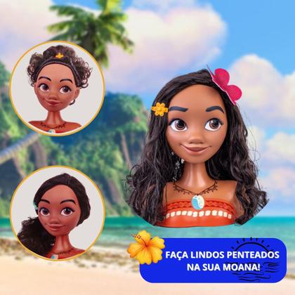 Imagem de Boneca Disney Princesa Moana Infantil Busto Com Acessórios Para Cabelo Brinquedos Cotiplás