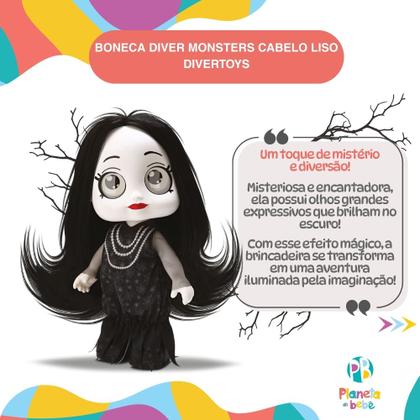 Imagem de Boneca Diver Monster Olhos Brilha no Escuro Preta Divertoys