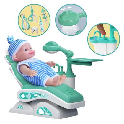 Imagem de Boneca Doutor Dentista Com Acessórios Cadeira Ajustável Roupinha - Dm Toys