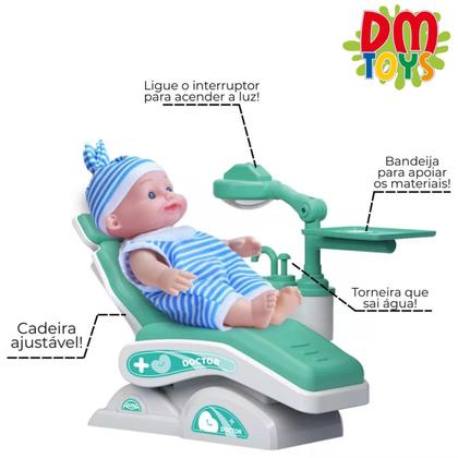 Imagem de Boneca Doutor Dentista Com Acessórios Cadeira Ajustável Roupinha - Dm Toys