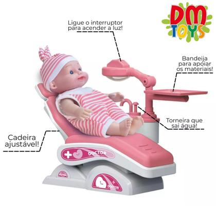 Imagem de Boneca Doutor Dentista Com Acessórios Cadeira Ajustável Roupinha - Dm Toys